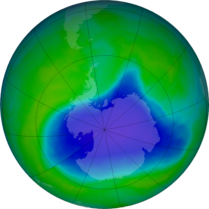 Antarctic ozone map for 06 December 2015